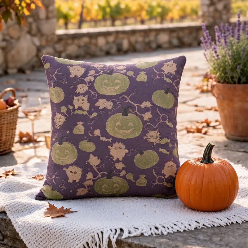 Ownkoti Multi‑Color Halloween Pumpkin & Monster Cotton Pillow - Purple - 18" x 18" - With Insert - image 8