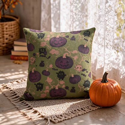 Ownkoti Multi‑Color Halloween Pumpkin & Monster Cotton Pillow - Green - 18" x 18" - With Insert - image 12