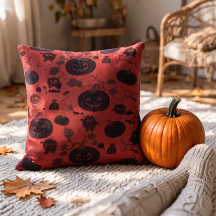 Ownkoti Multi‑Color Halloween Pumpkin & Monster Cotton Pillow - Red - 18" x 18" - With Insert - image 0