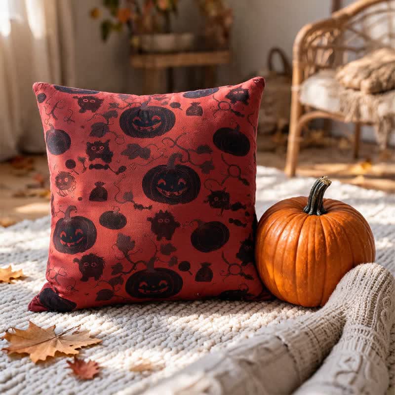 Ownkoti Multi‑Color Halloween Pumpkin & Monster Cotton Pillow - Red - 18" x 18" - With Insert - image 0