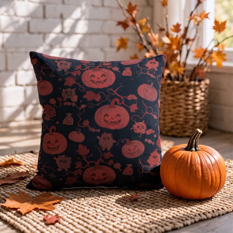 Ownkoti Multi‑Color Halloween Pumpkin & Monster Cotton Pillow - Black - 18" x 18" - With Insert - image 4