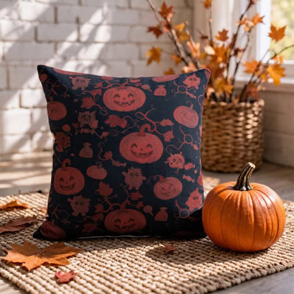Ownkoti Multi‑Color Halloween Pumpkin & Monster Cotton Pillow - Black - 18" x 18" - With Insert - image 4