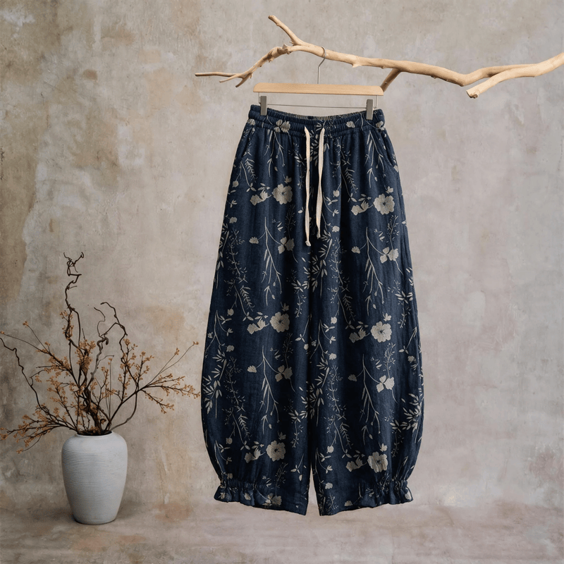 Ownkoti Navy Blue Wildflower Cotton Gauge Lounge Pants - Navy Blue - XL - image 0