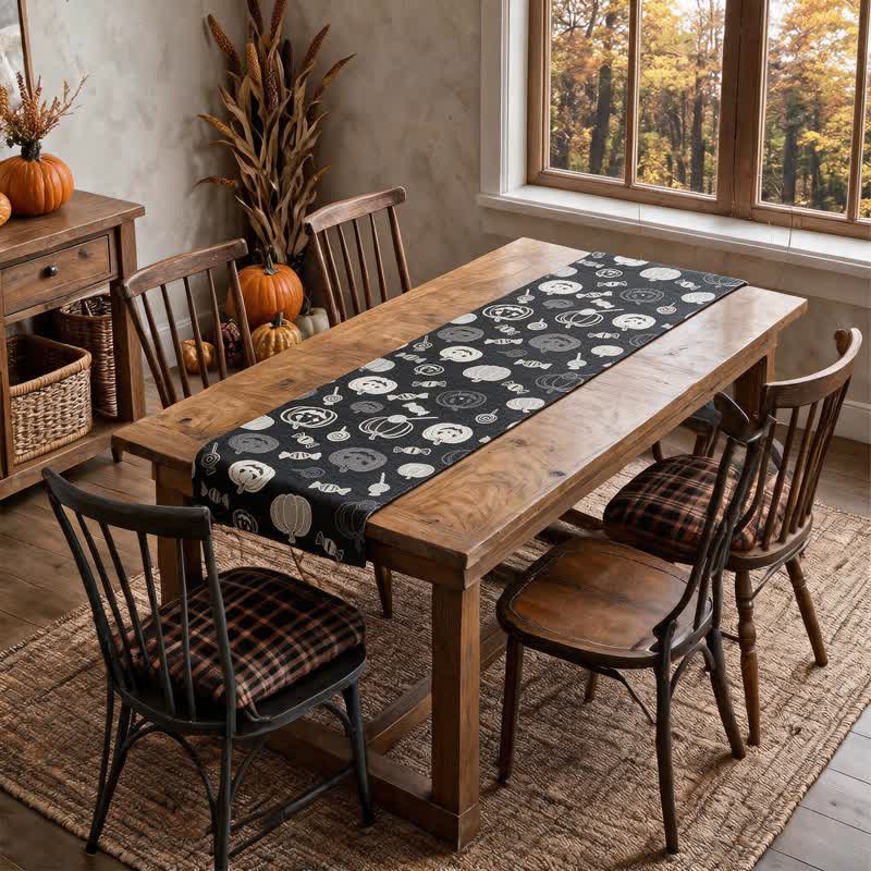 Ownkoti Black Halloween Pumpkin & Candy Cotton Table Runner - image 2