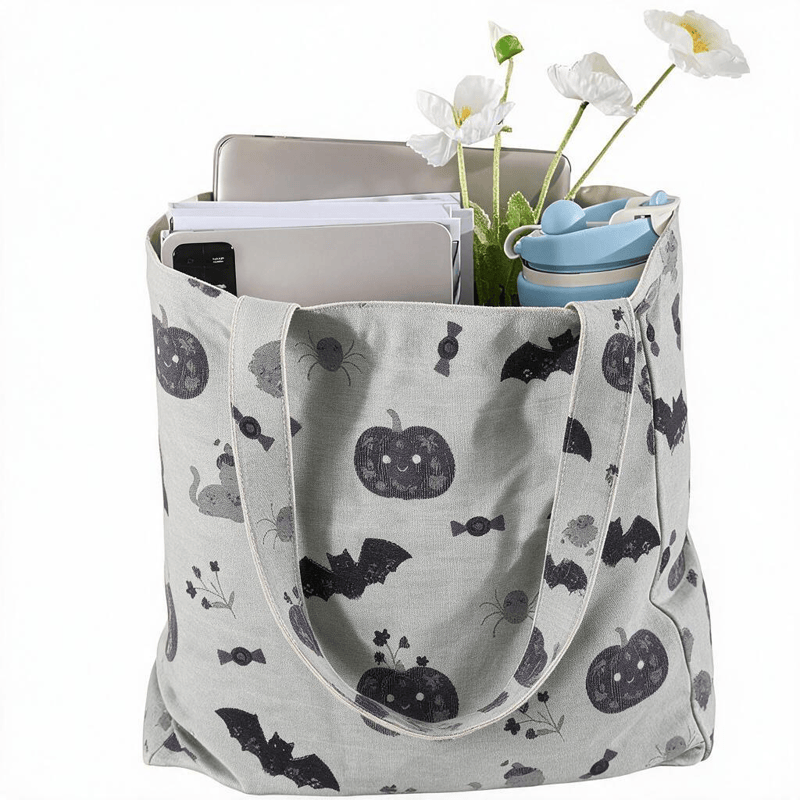 Ownkoti Halloween Pumpkin Cat Cotton Tote Shoulder Bag - image 4