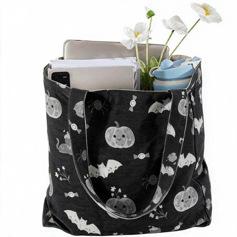 Ownkoti Halloween Pumpkin Cat Cotton Tote Shoulder Bag - image 1