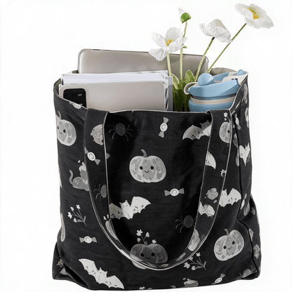 Ownkoti Halloween Pumpkin Cat Cotton Tote Shoulder Bag - image 1
