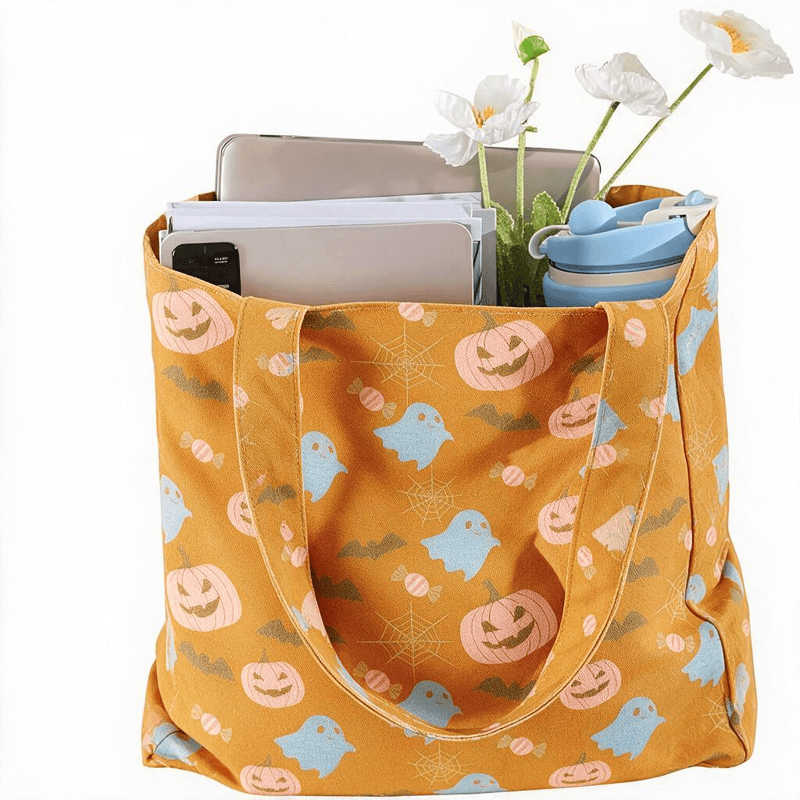 Ownkoti Multi‑Color Halloween Ghost Cotton Tote Bag - image 1