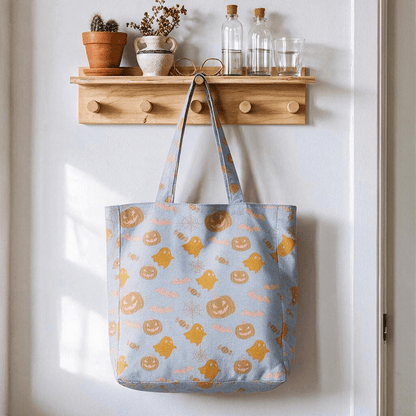 Ownkoti Multi‑Color Halloween Ghost Cotton Tote Bag - Blue & Orange - 14.2"W × 15.4"H × 4.1"D - image 3