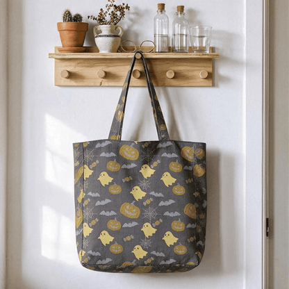 Ownkoti Multi‑Color Halloween Ghost Cotton Tote Bag - Coffee & Yellow - 14.2"W × 15.4"H × 4.1"D - image 9