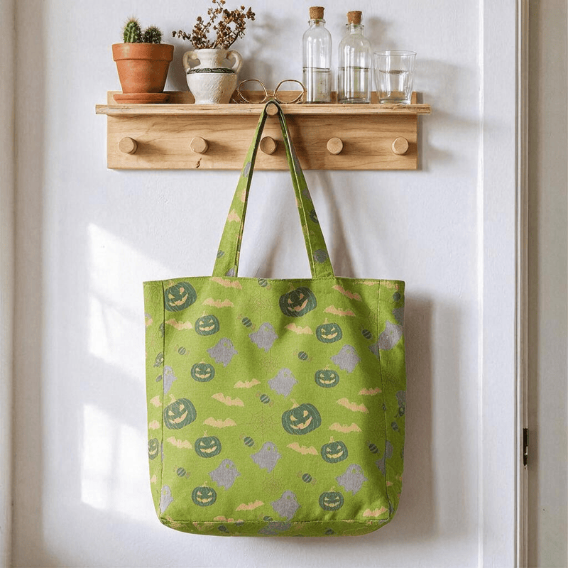 Ownkoti Multi‑Color Halloween Ghost Cotton Tote Bag - Green & Yellow - 14.2"W × 15.4"H × 4.1"D - image 12