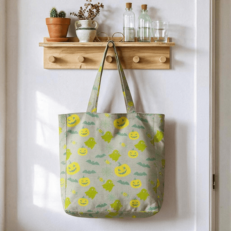 Ownkoti Multi‑Color Halloween Ghost Cotton Tote Bag - Gray & Green - 14.2"W × 15.4"H × 4.1"D - image 15