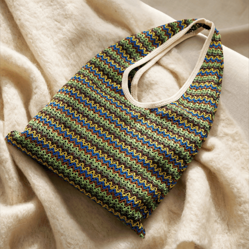 Ownkoti Green Wavy Stripe Tote Shoulder Bag - Green - 15''W x 12''H - image 0