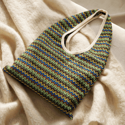 Ownkoti Green Wavy Stripe Tote Shoulder Bag - Green - 15''W x 12''H - image 0