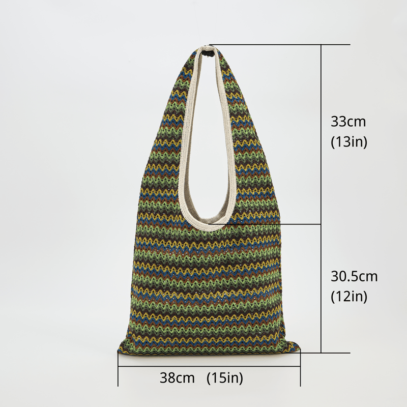 Ownkoti Green Wavy Stripe Tote Shoulder Bag - image 2
