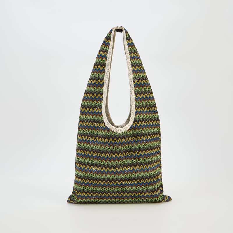 Ownkoti Green Wavy Stripe Tote Shoulder Bag - image 1