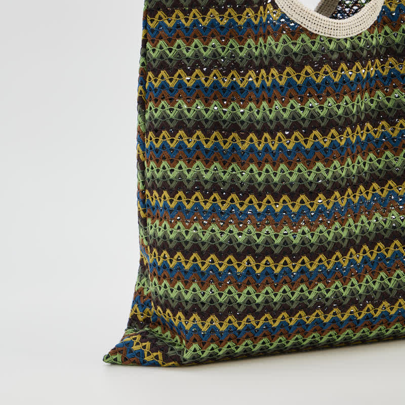 Ownkoti Green Wavy Stripe Tote Shoulder Bag - image 5