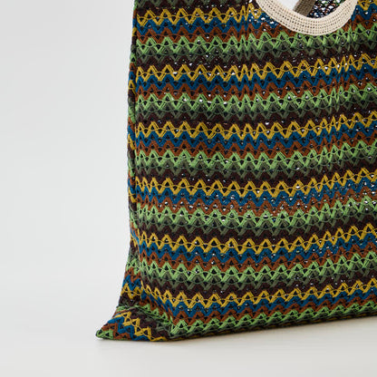 Ownkoti Green Wavy Stripe Tote Shoulder Bag - image 5