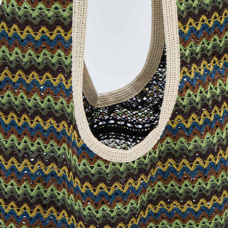 Ownkoti Green Wavy Stripe Tote Shoulder Bag - image 4