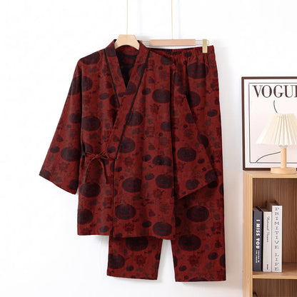 Ownkoti Halloween Pumpkin Cotton Kimono Pajama Set - Red - XL - image 1