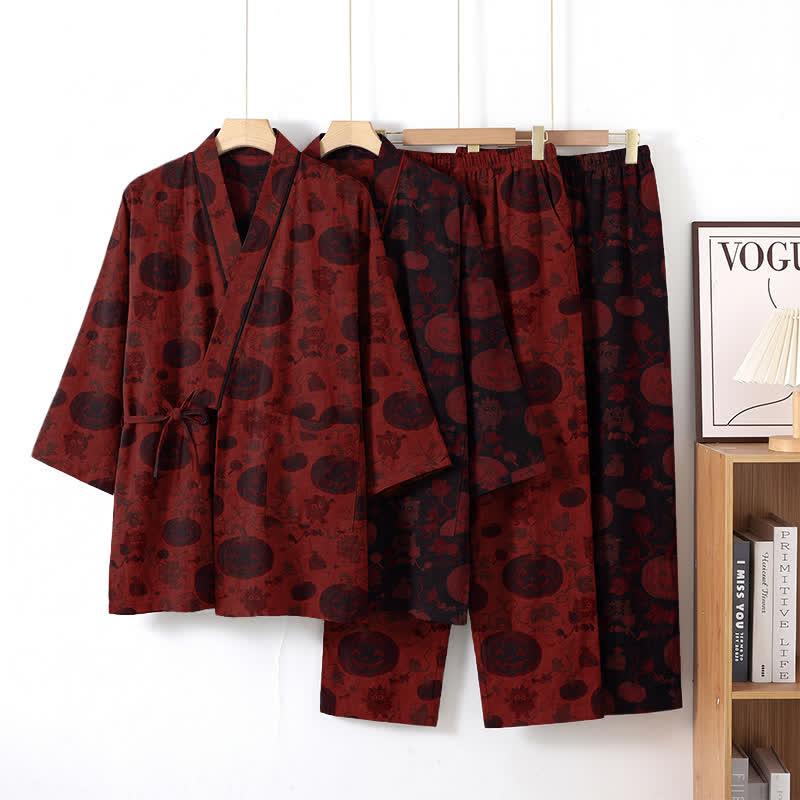 Ownkoti Halloween Pumpkin Cotton Kimono Pajama Set - image 0