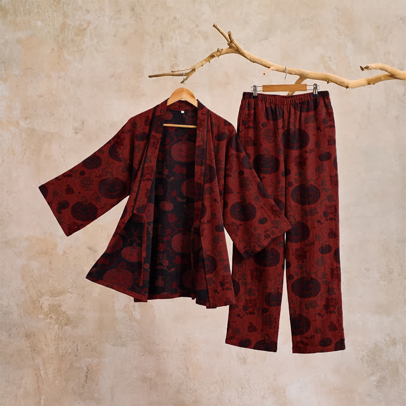 Ownkoti Halloween Pumpkin Cotton Kimono Pajama Set - image 4
