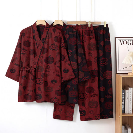 Ownkoti Halloween Pumpkin Candy Cotton Kimono Pajama Set - image 0