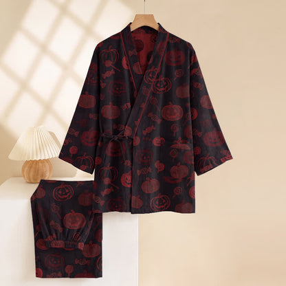 Ownkoti Halloween Pumpkin Candy Cotton Kimono Pajama Set - image 9