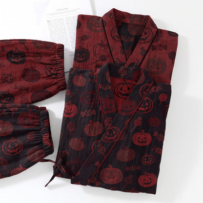 Ownkoti Halloween Pumpkin Candy Cotton Kimono Pajama Set - image 11