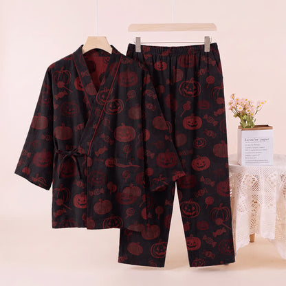 Ownkoti Halloween Pumpkin Candy Cotton Kimono Pajama Set - image 8