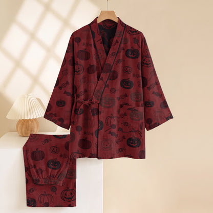 Ownkoti Halloween Pumpkin Candy Cotton Kimono Pajama Set - image 3