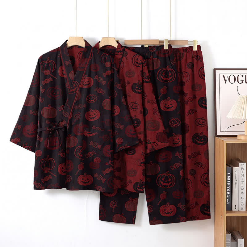 Ownkoti Halloween Pumpkin Candy Cotton Kimono Pajama Set - image 7