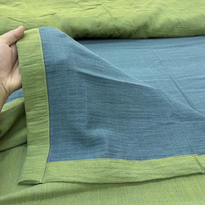 Ownkoti Minimalist Reversible Cotton Gauze Bedding - Blue & Green - Bed Sheet - King - image 1