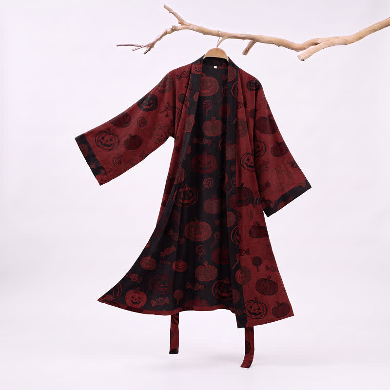 Ownkoti Spooky Pumpkin Candy Cotton Kimono Robe - Red - XXL - image 0