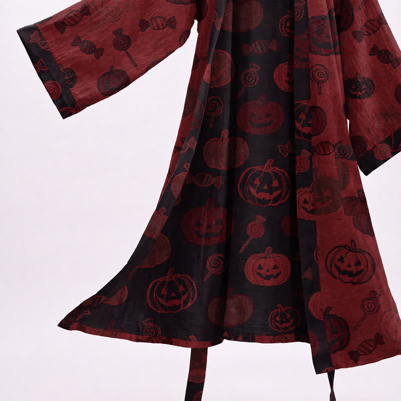 Ownkoti Spooky Pumpkin Candy Cotton Kimono Robe - image 3
