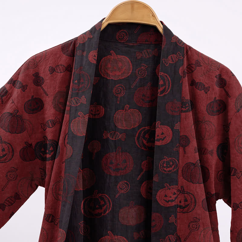 Ownkoti Spooky Pumpkin Candy Cotton Kimono Robe - image 2