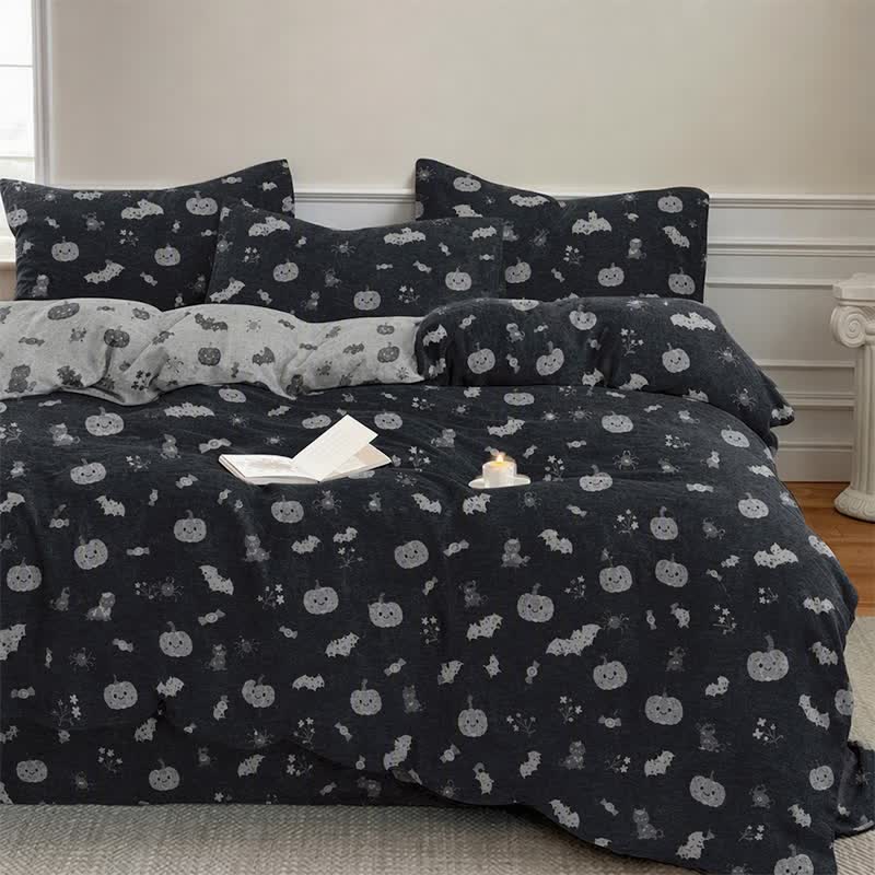 Ownkoti Halloween Pumpkin Bat Cotton 4-Piece Duvet Bedding Set - image 1