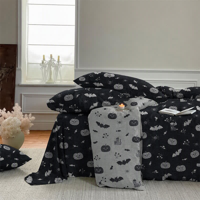 Ownkoti Halloween Pumpkin Bat Cotton 4-Piece Duvet Bedding Set - image 5