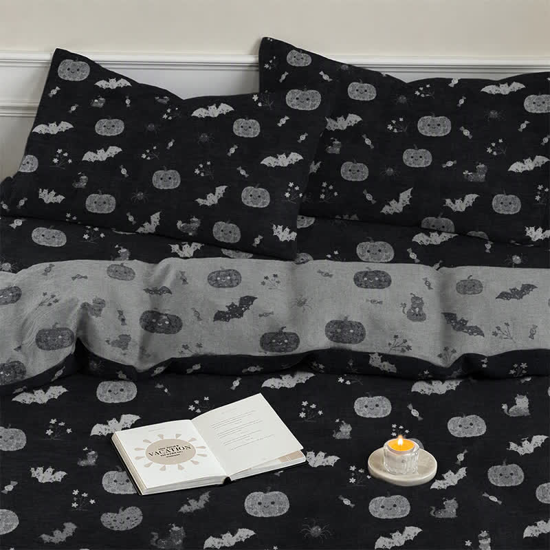 Ownkoti Halloween Pumpkin Bat Cotton 4-Piece Duvet Bedding Set - image 6