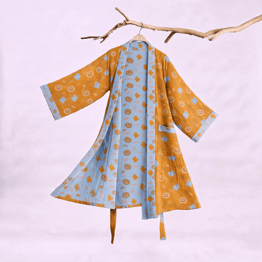 Ownkoti Multi‑Color Pumpkin Halloween Cotton Kimono Robe - Orange & Yellow - XXL - image 0