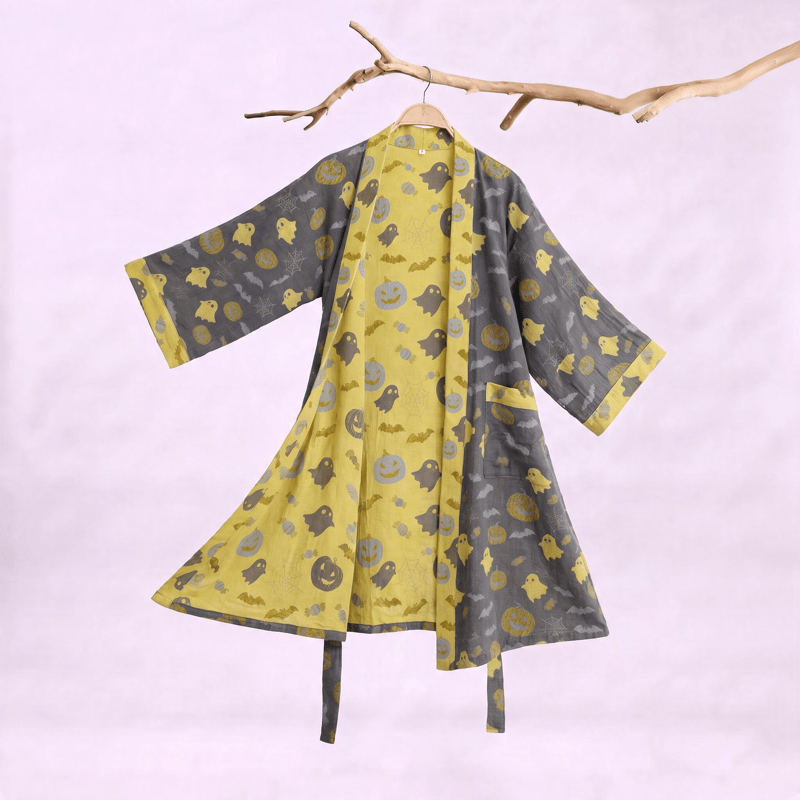 Ownkoti Multi‑Color Pumpkin Halloween Cotton Kimono Robe - Coffee & Yellow - XXL - image 15