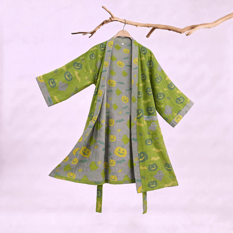 Ownkoti Multi‑Color Pumpkin Halloween Cotton Kimono Robe - Green & Yellow - XXL - image 20