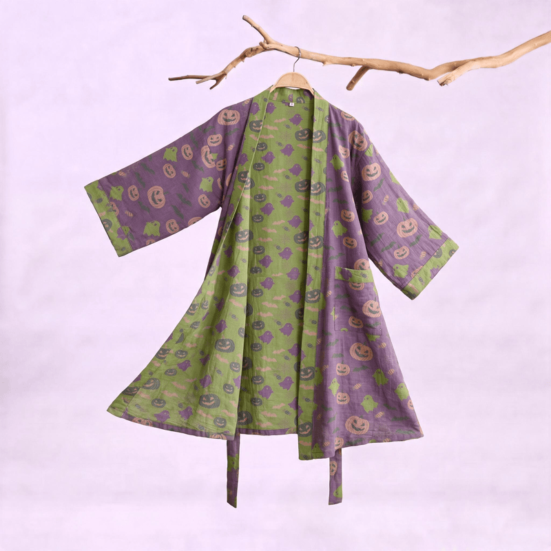 Ownkoti Multi‑Color Pumpkin Halloween Cotton Kimono Robe - Deep Purple - XXL - image 30