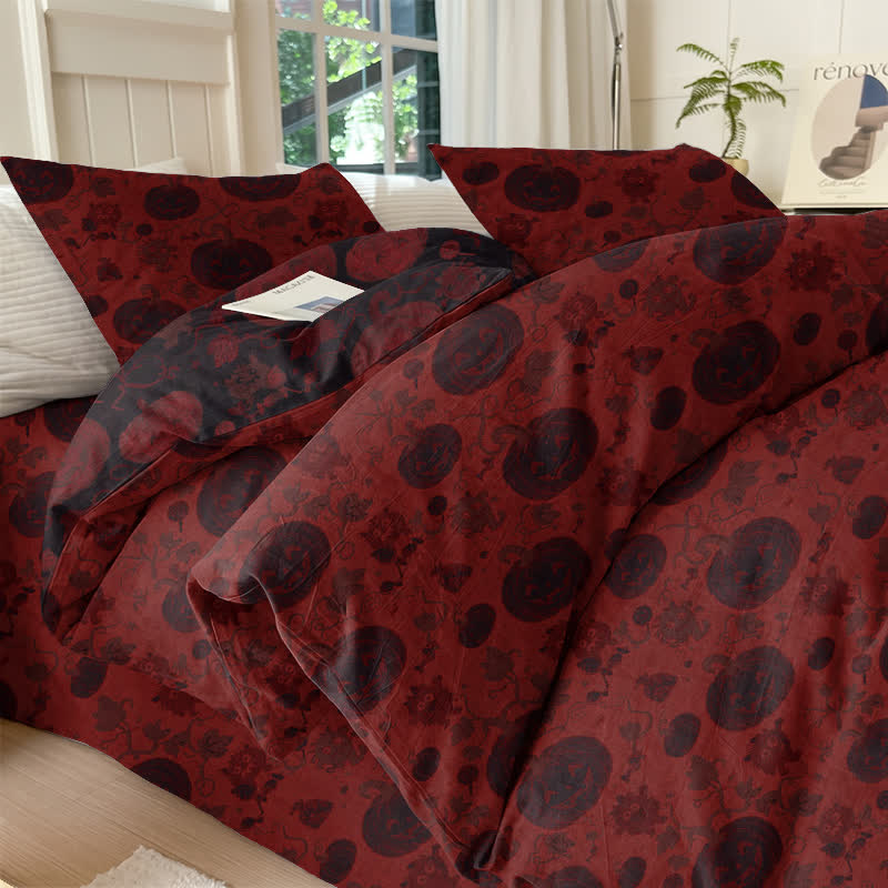 Ownkoti Halloween Pumpkin Monster Cotton Bedding Set - Red - Bedding Set(4PCS) - King - image 0
