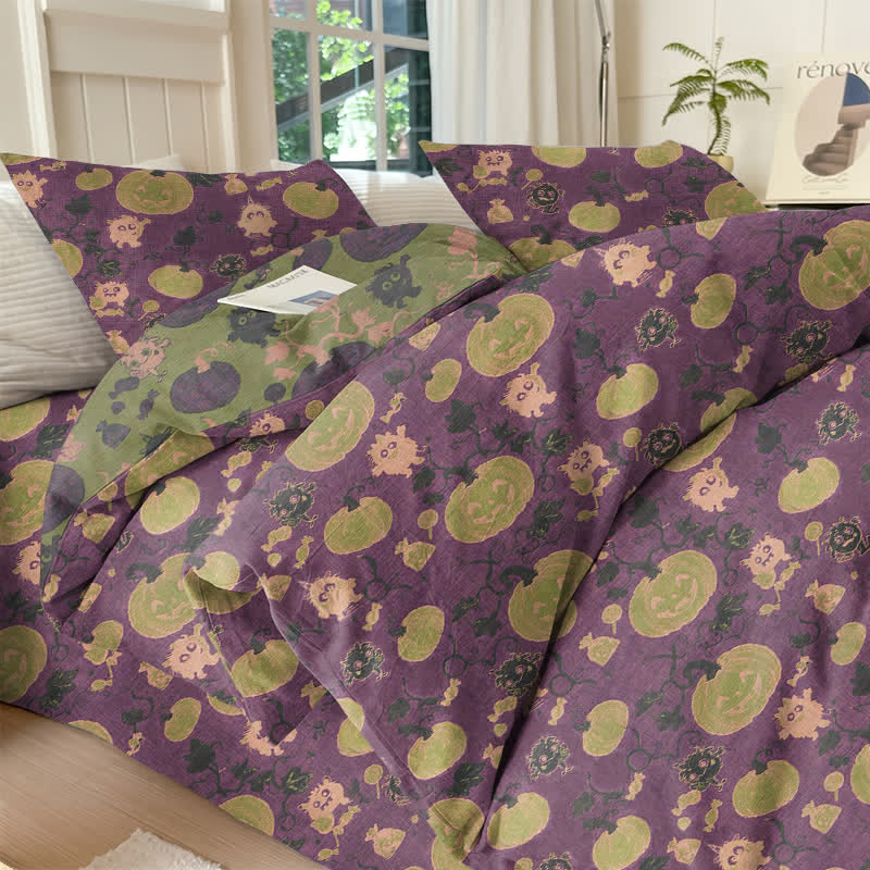 Ownkoti Halloween Pumpkin Monster Cotton Bedding Set - Purple - Bedding Set(4PCS) - King - image 18