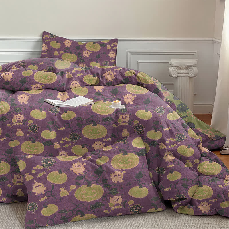 Ownkoti Halloween Pumpkin Monster Cotton 4-piece Duvet Bedding Set - image 25