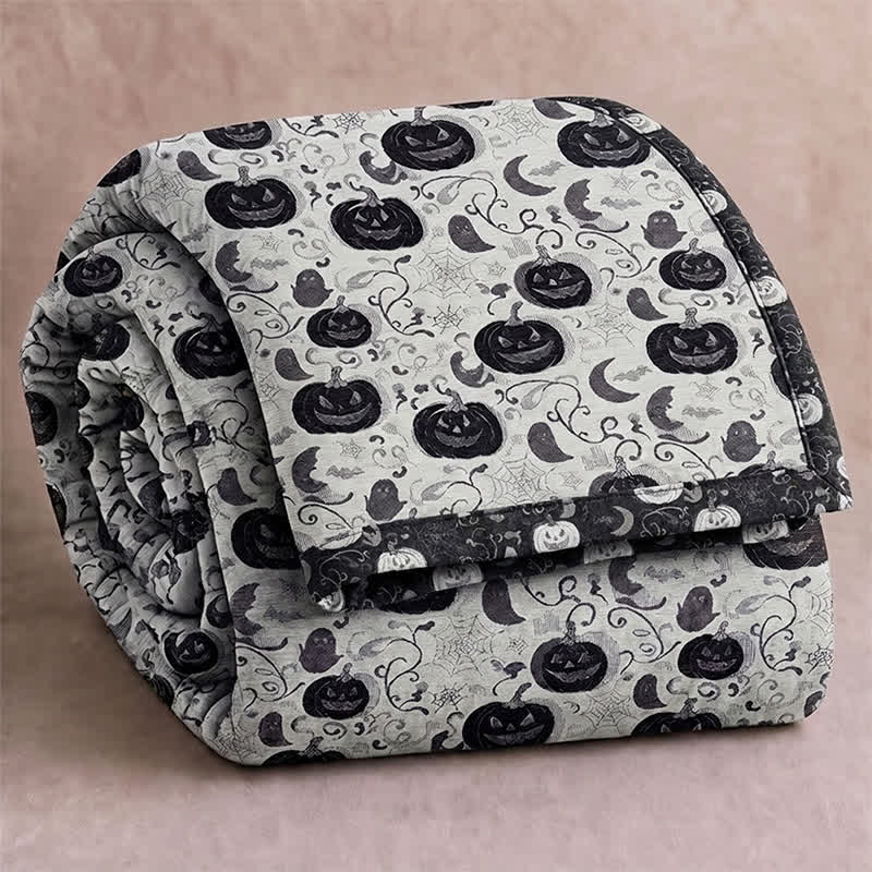 Ownkoti Halloween Pumpkin Ghost Reversible Cotton Blanket - White - Blanket - 98" x 94" - image 5