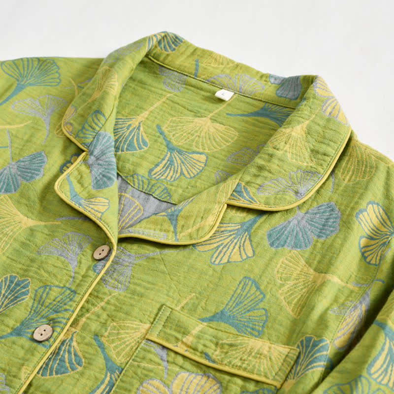 Ownkoti Nature‑Inspired Ginkgo Leaf Cotton Loungewear Set - image 3