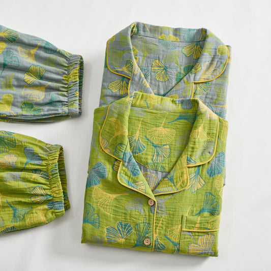Ownkoti Nature‑Inspired Ginkgo Leaf Cotton Loungewear Set - image 0