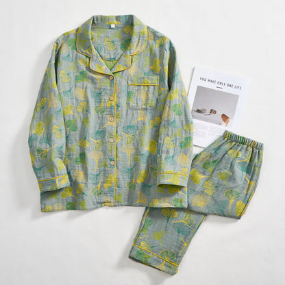 Ownkoti Nature‑Inspired Ginkgo Leaf Cotton Loungewear Set - Light Gray - XL - image 9